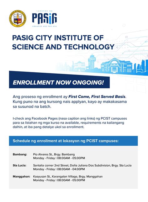 PASIG CITY INSTITUTE OF SCIENCE AND TECHNOLOGY Tesda Course.